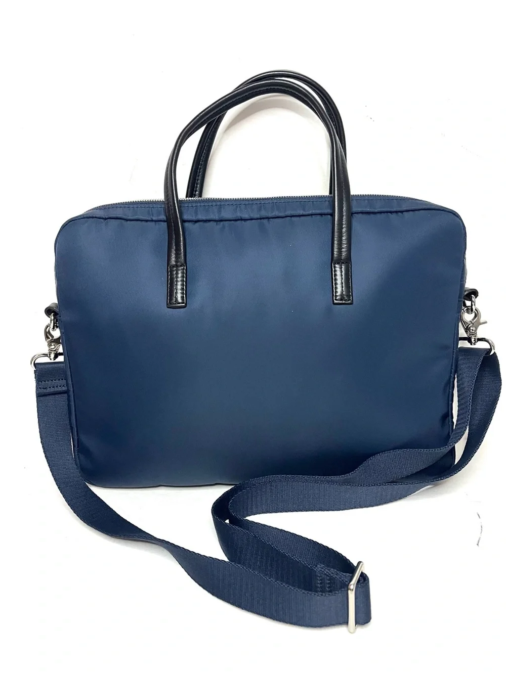 KNOMO London Hanover 14” Slim Briefcase in Navy Nylon w/Black Leather Trim